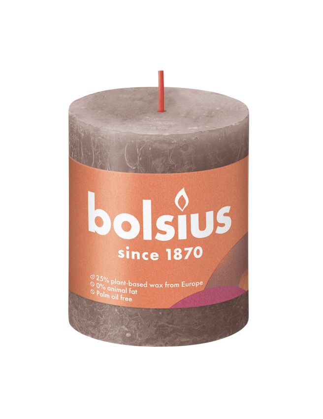 Bolsius Small Rustic Pillar Candle, Rustic Taupe - 80/68mm
