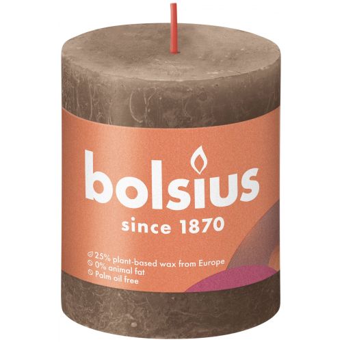 Bolsius Small Rustic Pillar Candle, Suede Brown - 80/68mm