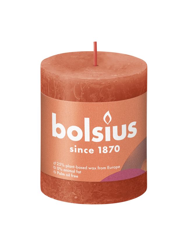 Bolsius Small Rustic Pillar Candle, Earthy Orange - 80/68mm