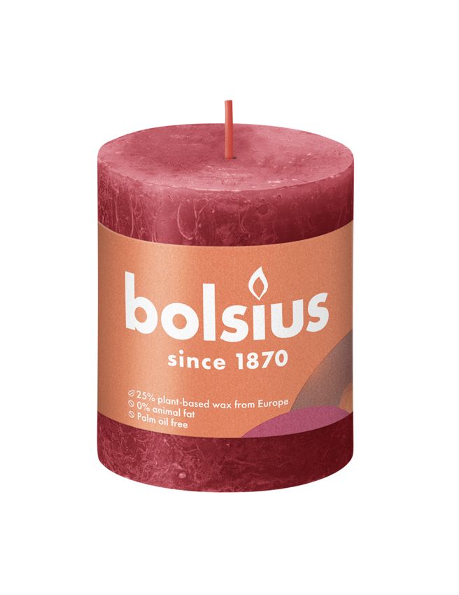 Bolsius Small Rustic Pillar Candle, Delicate Red - 80/68mm