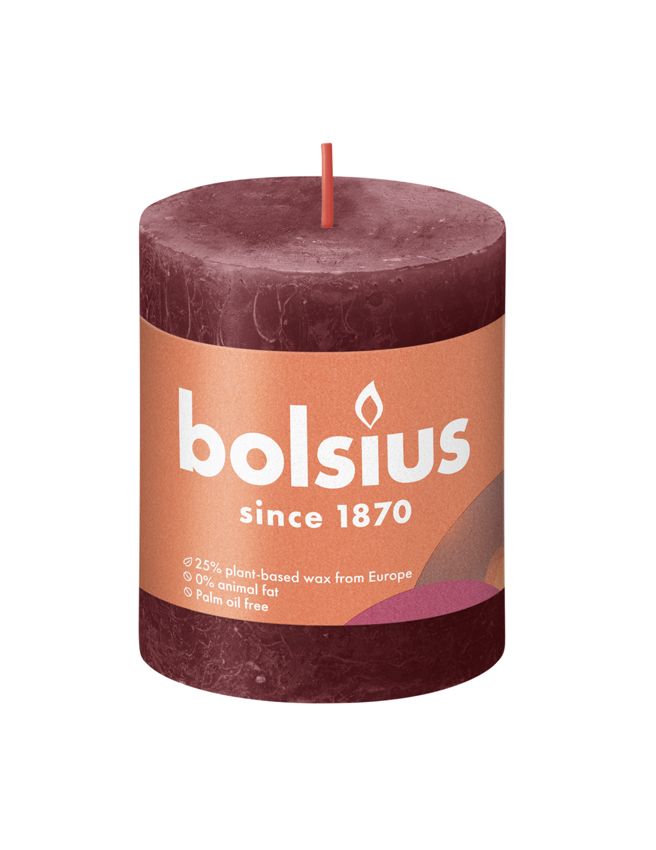 Bolsius Small Rustic Pillar Candle, Velvet Red - 80/68mm