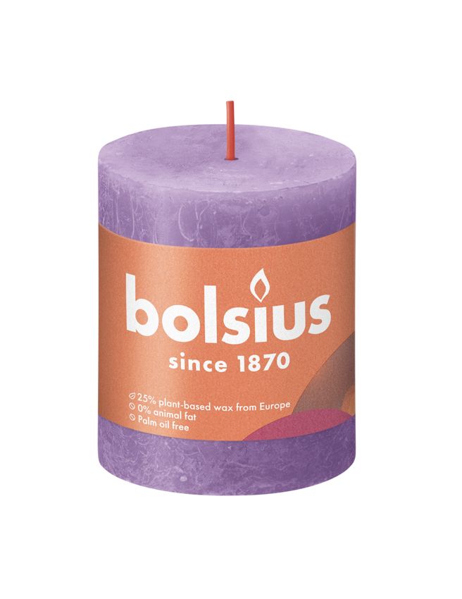 Bolsius Small Rustic Pillar Candle, Vibrant Violet - 80/68mm