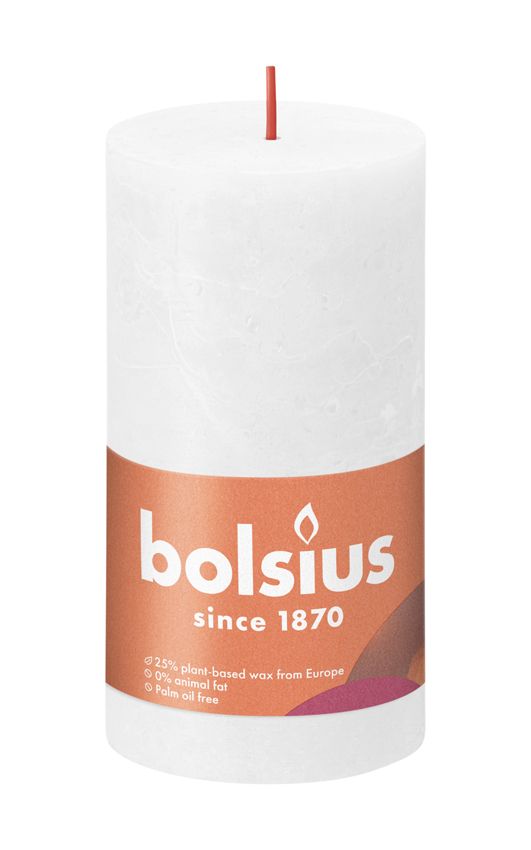 Bolsius Medium Rustic Pillar Candle, Cloudy White - 130/68mm