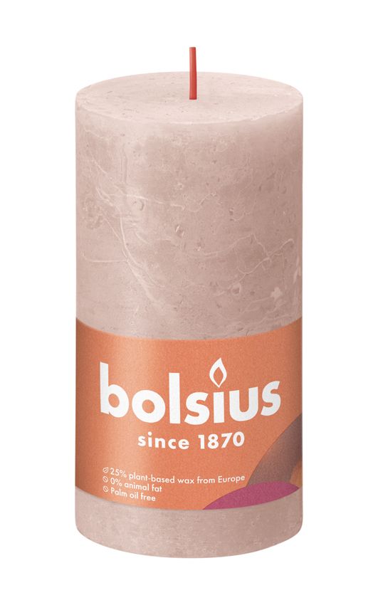 Bolsius Medium Rustic Pillar Candle, Misty Pink - 130/68mm