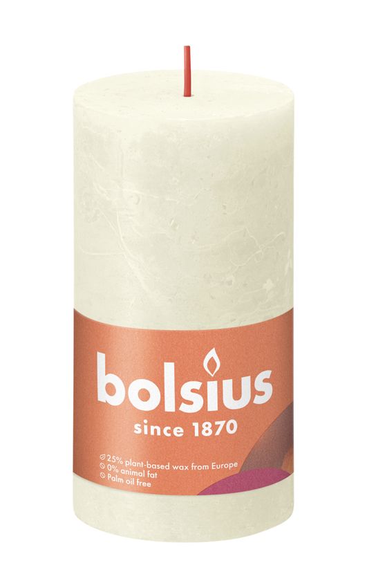 Bolsius Medium Rustic Pillar Candle, Soft Pearl - 130/68mm