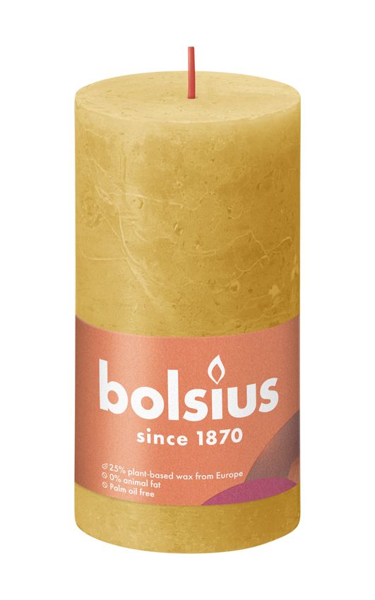Bolsius Medium Rustic Pillar Candle, Honeycomb Yellow - 130/68mm