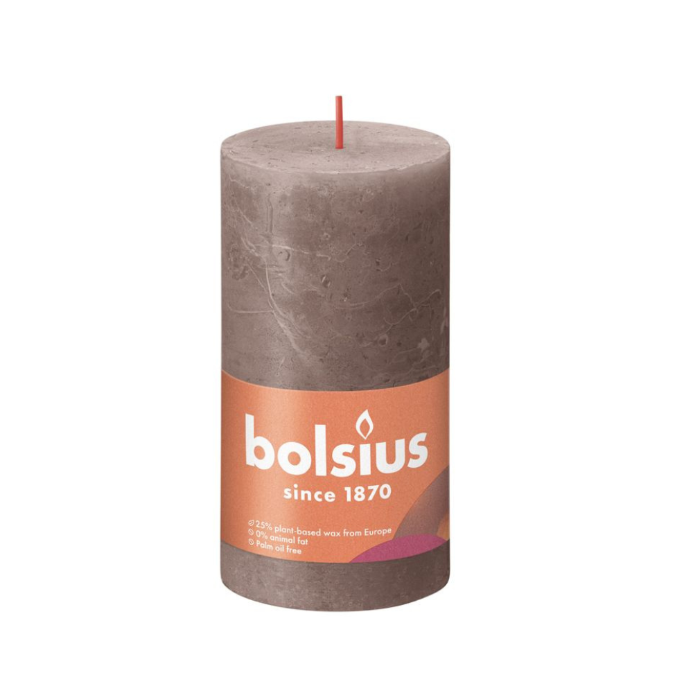Bolsius Medium Rustic Pillar Candle, Rustic Taupe - 130/68mm