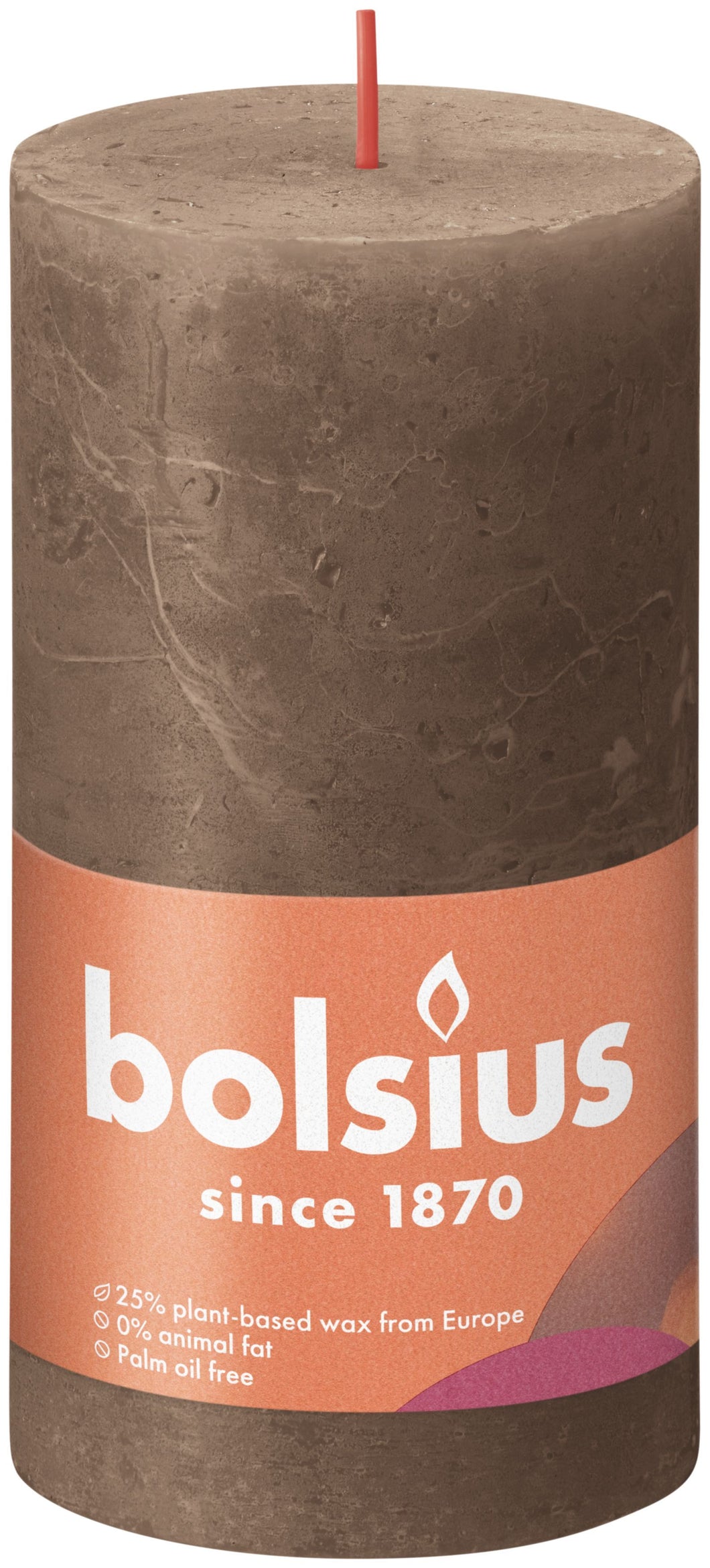 Bolsius Medium Rustic Pillar Candle, Suede Brown - 130/68mm
