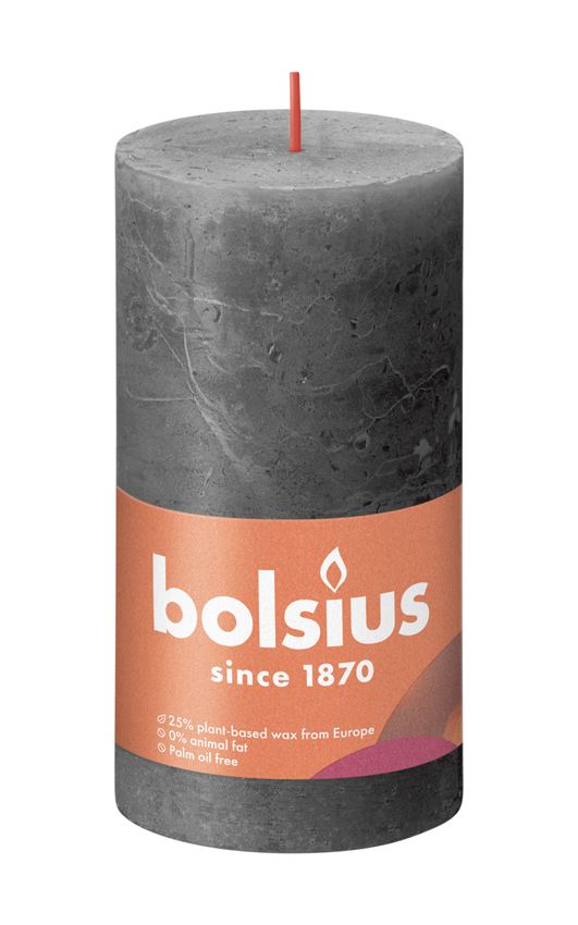 Bolsius Medium Rustic Pillar Candle, Stormy Grey - 130/68mm