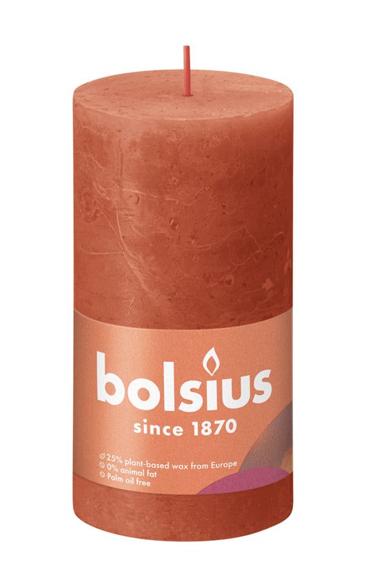 Bolsius Medium Rustic Pillar Candle, Earthy Orange - 130/68mm