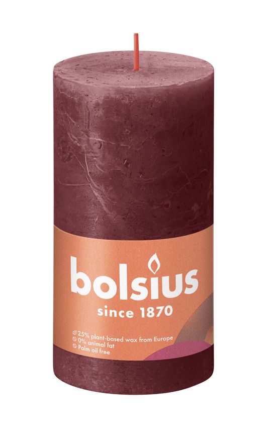Bolsius Medium Rustic Pillar Candle, Velvet Red - 130/68mm