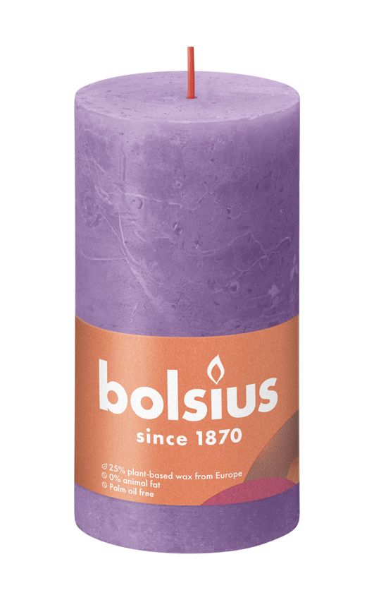 Bolsius Medium Rustic Pillar Candle, Vibrant Violet - 130/68mm