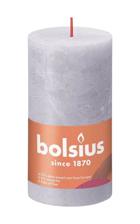 Bolsius Medium Rustic Pillar Candle, Frosted Lavender - 130/68mm