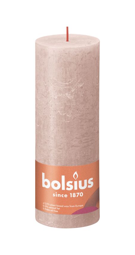 Bolsius Large Rustic Pillar Candle, Misty Pink - 190/68mm