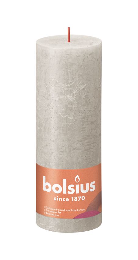 Bolsius Large Rustic Pillar Candle, Sandy Grey - 190/68mm