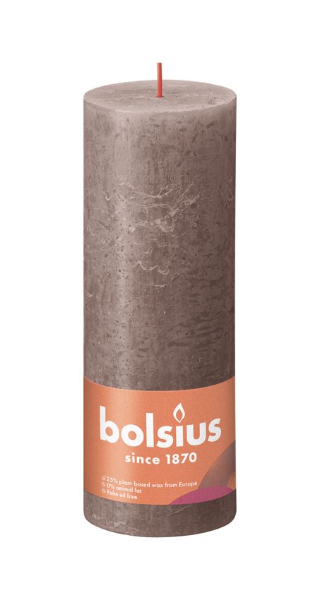 Bolsius Large Rustic Pillar Candle, Rustic Taupe - 190/68mm