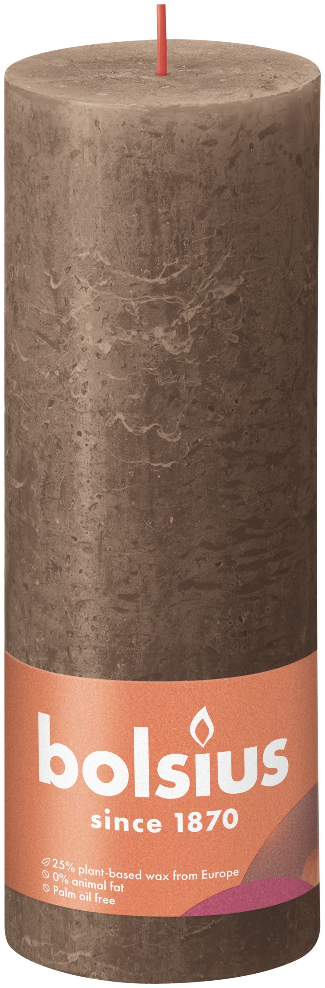 Bolsius Large Rustic Pillar Candle, Suede Brown - 190/68mm