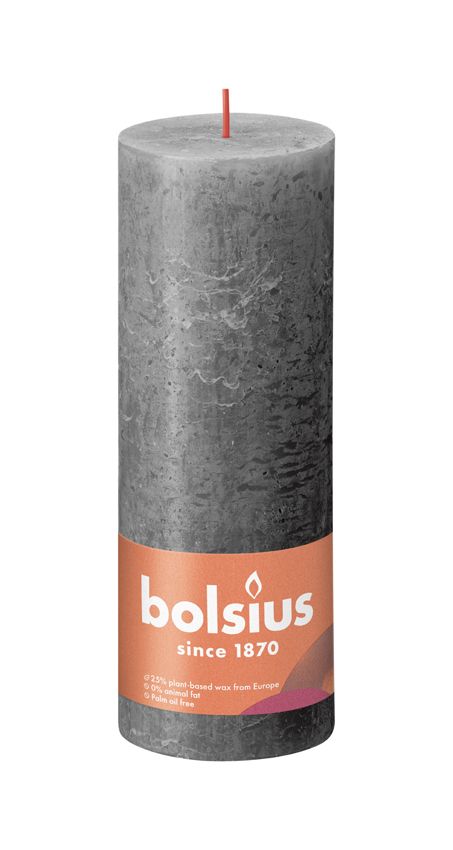 Bolsius Large Rustic Pillar Candle, Stormy Grey - 190/68mm