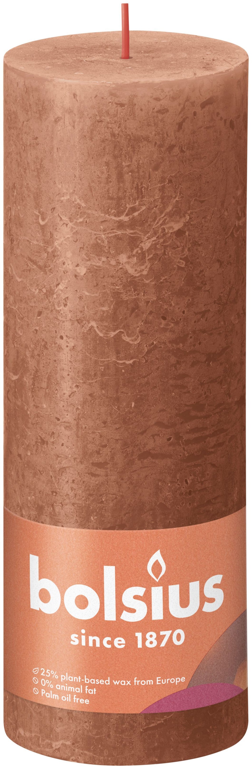 Bolsius Large Rustic Pillar Candle, Rusty Pink - 190/68mm