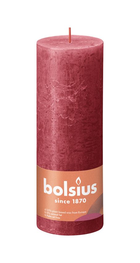 Bolsius Large Rustic Pillar Candle, Delicate Red - 190/68mm
