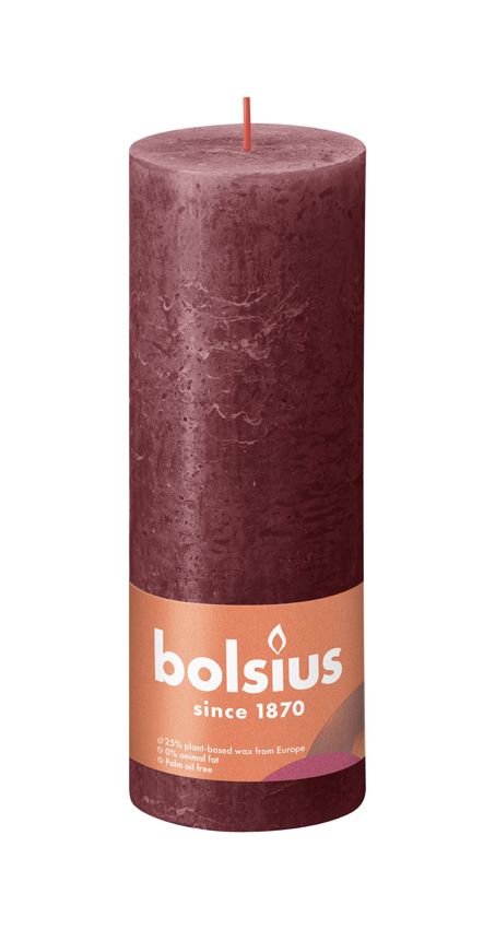 Bolsius Large Rustic Pillar Candle, Velvet Red - 190/68mm