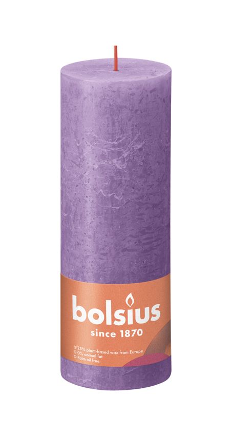 Bolsius Large Rustic Pillar Candle, Vibrant Violet - 190/68mm