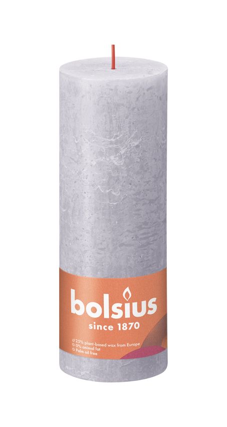 Bolsius Large Rustic Pillar Candle, Frosted Lavender - 190/68mm