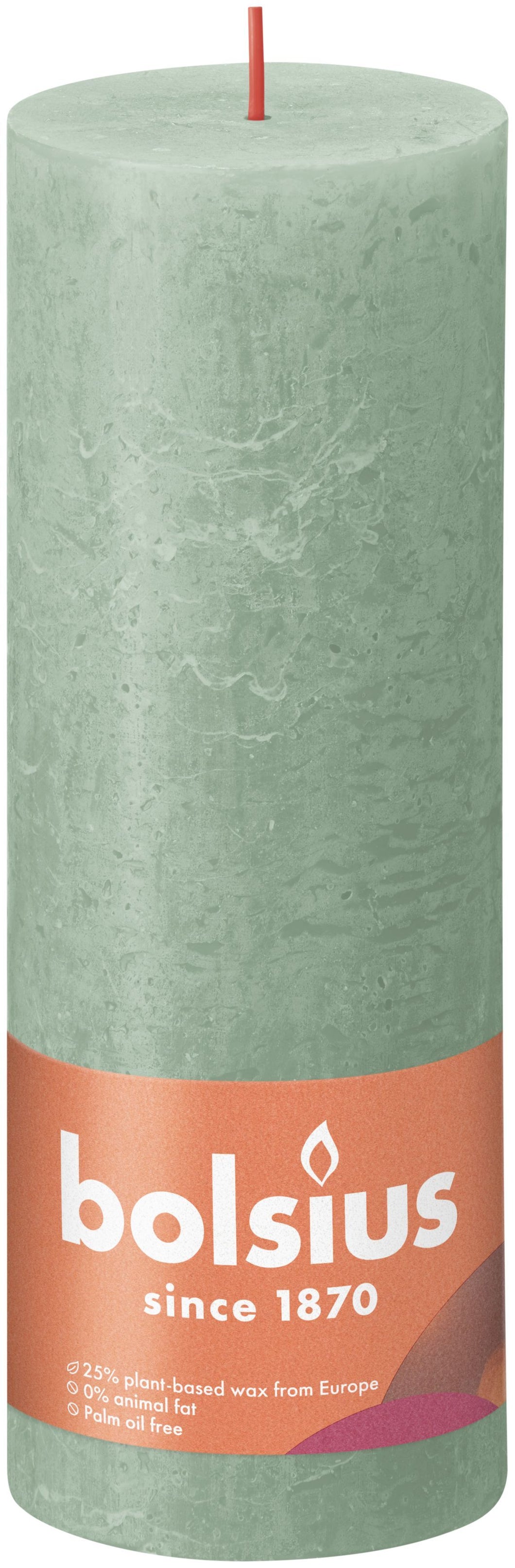 Bolsius Large Rustic Pillar Candle, Sage Green - 190/68mm
