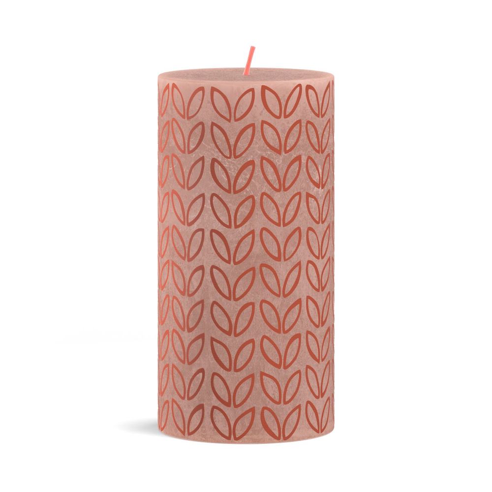 Bolsius Silhouette Medium Rustic Pillar Candle, Printed Rustic Misty Pink- 130/68mm