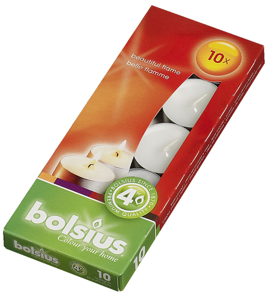 Bolsius Box of 10 Tealight Candles, 4-hour Burn Time