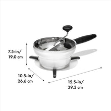 Load image into Gallery viewer, OXO Good Grips Food Mill - Stainless Steel, 2 Liters, with dimensions.
