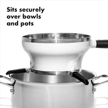 Load image into Gallery viewer, OXO Good Grips Food Mill - Stainless Steel, 2 Liters, how it sits on bowls.
