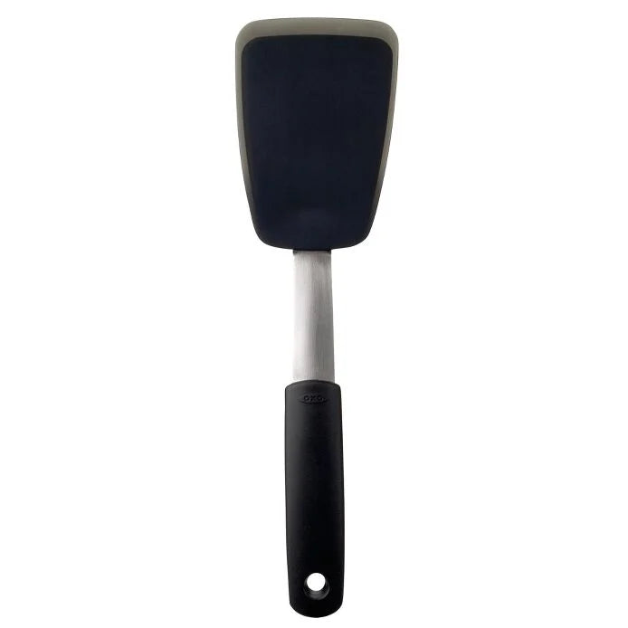OXO Good Grips Small Silicone Flexible Turner - Black, top view.