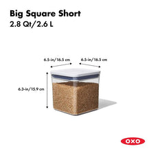 Load image into Gallery viewer, OXO Good Grips Pop Container - Rectangular Short, 1600ml, with dimensions.
