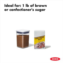 Load image into Gallery viewer, OXO Good Grips Pop Container - Small Square Short, 1040ml, filled with brown sugar.
