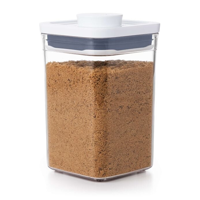OXO Good Grips Pop Container - Small Square Short, 1040ml, filled with sugar.