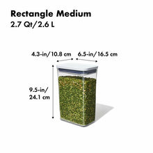 Load image into Gallery viewer, OXO Good Grips Pop Container - Rectangular Medium, 2.5Liters, with dimensions.
