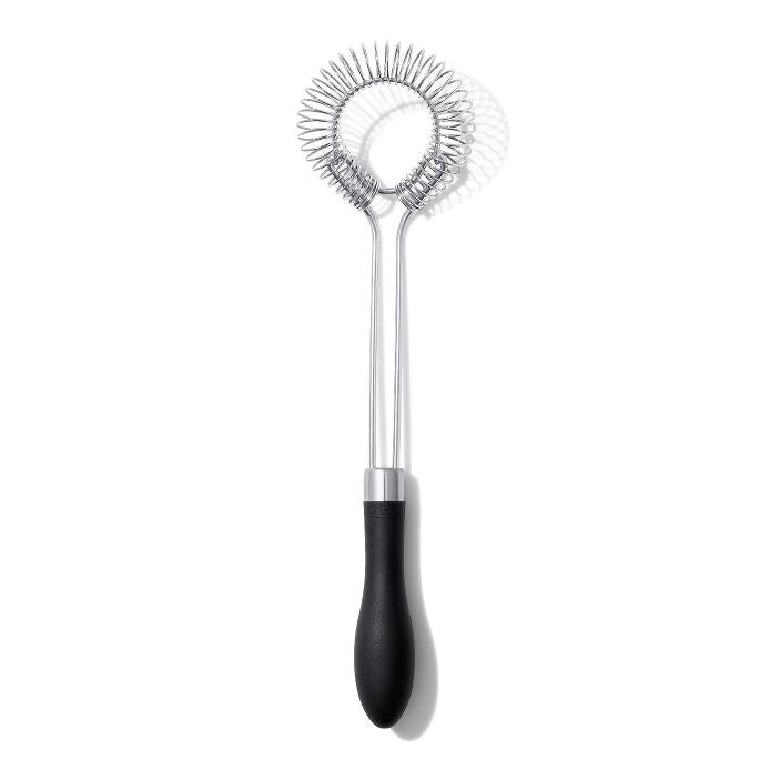 OXO Good Grips Sauce & Gravy Flat Whisk - Stainless Steel, top view.