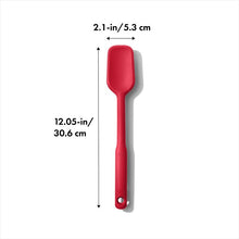 Load image into Gallery viewer, OXO Good Grips Silicone Spoon Spatula - Jam Red, with dimensions.
