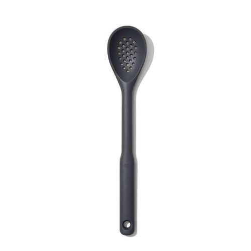 OXO Good Grips Silicone Slotted Spoon - Peppercorn, top view.