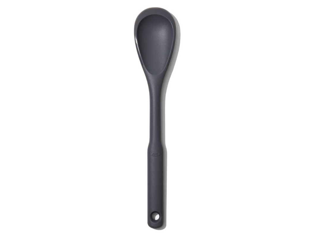 OXO Good Grips Silicone Chop & Stir Spoon - Peppercorn, top view.