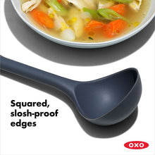 Load image into Gallery viewer, OXO Good Grips Silicone Everyday Ladle - Peppercorn, slosh-proof edges.
