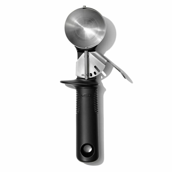 OXO Good Grips Trigger Ice Cream Scoops - Black, top view.