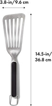 Load image into Gallery viewer, OXO Good Grips Grilling Precision Turner - Stainless Steel, with dimensions.
