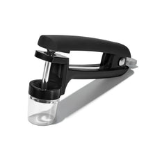 Load image into Gallery viewer, OXO Good Grips Olive &amp; Cherry Pitter - Black, angled view.
