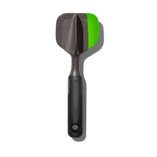 OXO Good Grips Scoop and Smash Avocado Tool - Dark Grey, top view.