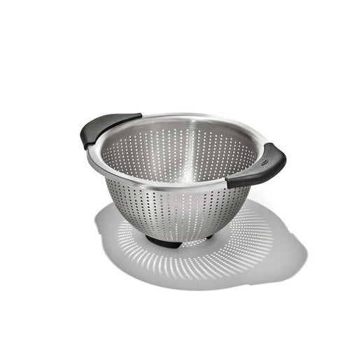 OXO Good Grips Stainless Steel Colander - 2.8 Liters, angled view.