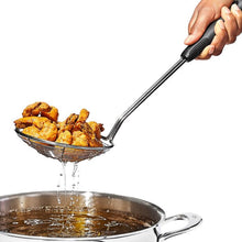 Load image into Gallery viewer, OXO Good Grips Scoop &amp; Strain Skimmer - Stainless Steel, in use while frying.
