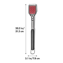 Load image into Gallery viewer, OXO Good Grips Coiled Grill Brush with Replaceable Head - Stainless Steel, with dimensions.
