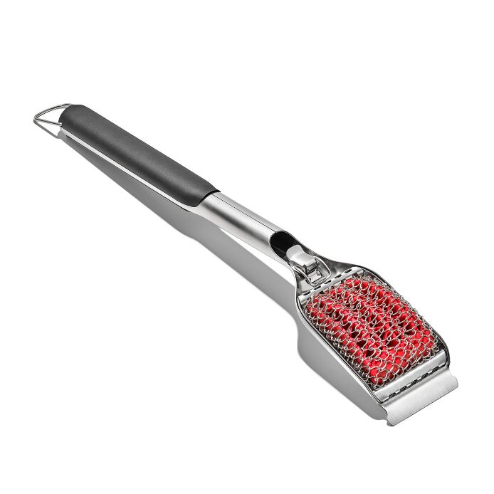 OXO Good Grips Coiled Grill Brush with Replaceable Head - Stainless Steel, angled view.